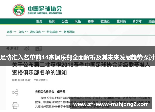 足协准入名单前44家俱乐部全面解析及其未来发展趋势探讨