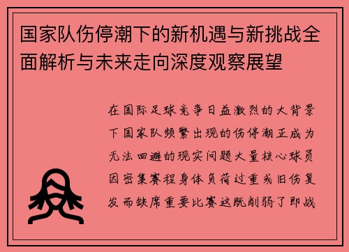 国家队伤停潮下的新机遇与新挑战全面解析与未来走向深度观察展望